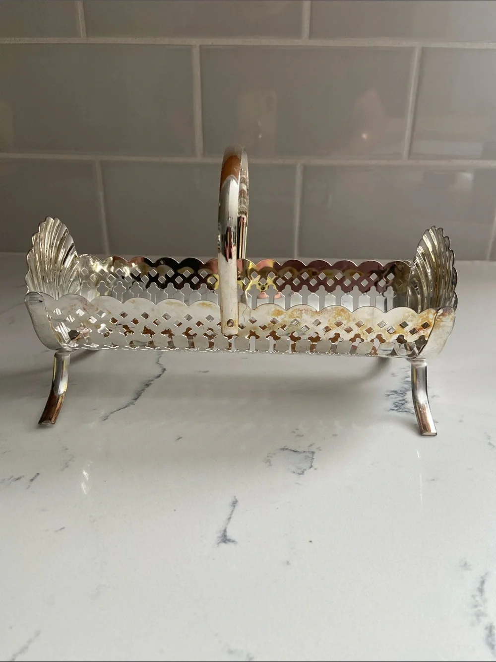Silver Plated Service Tray with Handle - Silver